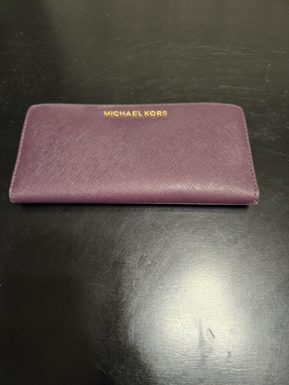 Michael Kors Purple Saffiano Leather Continental Wallet with Gold Logo